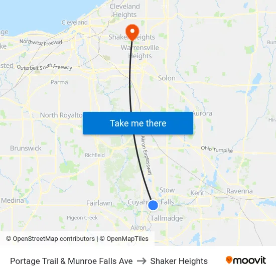 Portage Trail & Munroe Falls Ave to Shaker Heights map