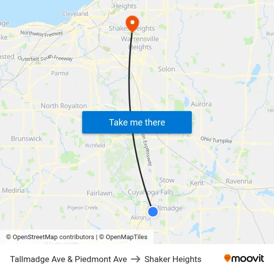 Tallmadge Ave & Piedmont Ave to Shaker Heights map