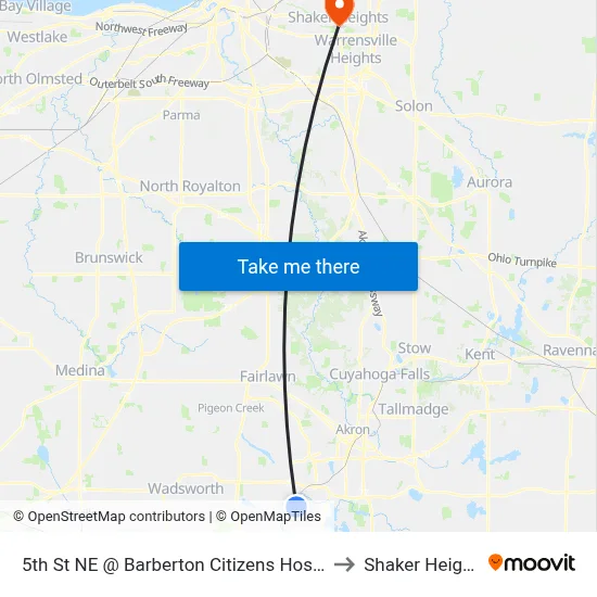 5th St NE @ Barberton Citizens Hospital to Shaker Heights map