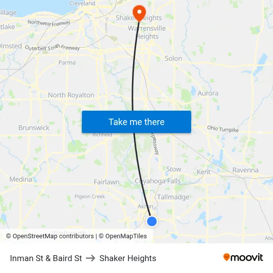 Inman St & Baird St to Shaker Heights map