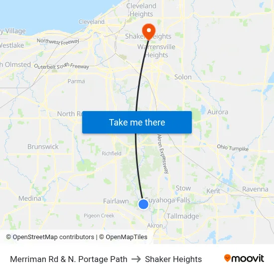 Merriman Rd & N. Portage Path to Shaker Heights map