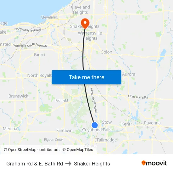 Graham Rd & E. Bath Rd to Shaker Heights map