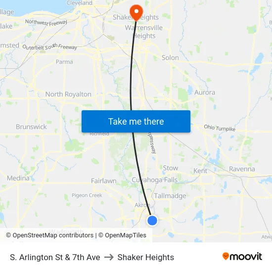 S. Arlington St & 7th Ave to Shaker Heights map