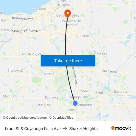 Front St & Cuyahoga Falls Ave to Shaker Heights map