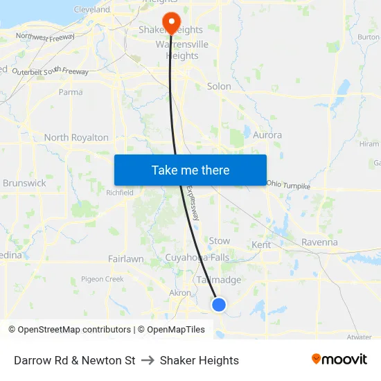 Darrow Rd & Newton St to Shaker Heights map