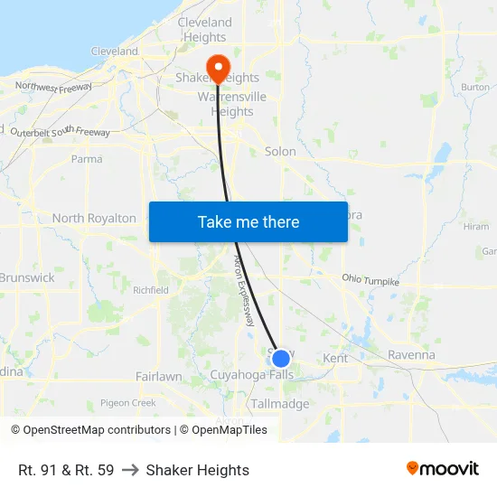 Rt. 91 & Rt. 59 to Shaker Heights map