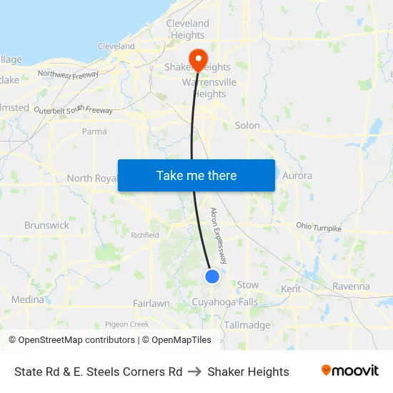 State Rd & E. Steels Corners Rd to Shaker Heights map