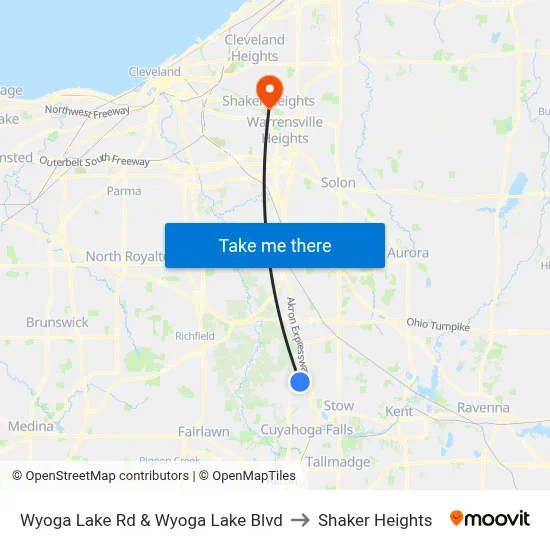 Wyoga Lake Rd & Wyoga Lake Blvd to Shaker Heights map