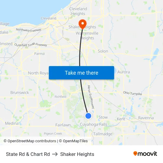 State Rd  &  Chart Rd to Shaker Heights map