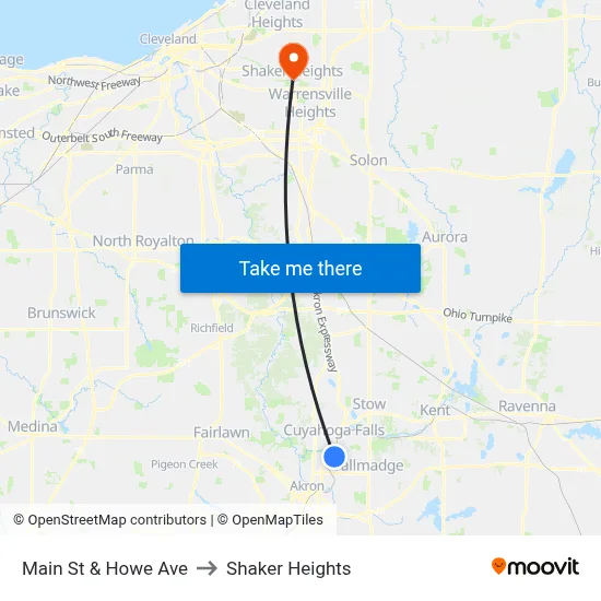 Main St & Howe Ave to Shaker Heights map