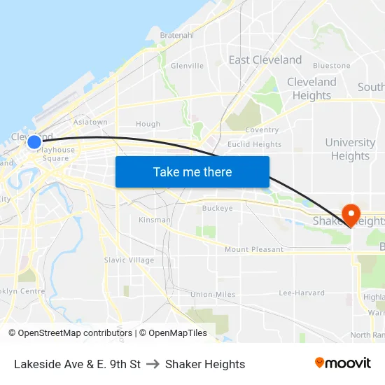 Lakeside Ave & E. 9th St to Shaker Heights map