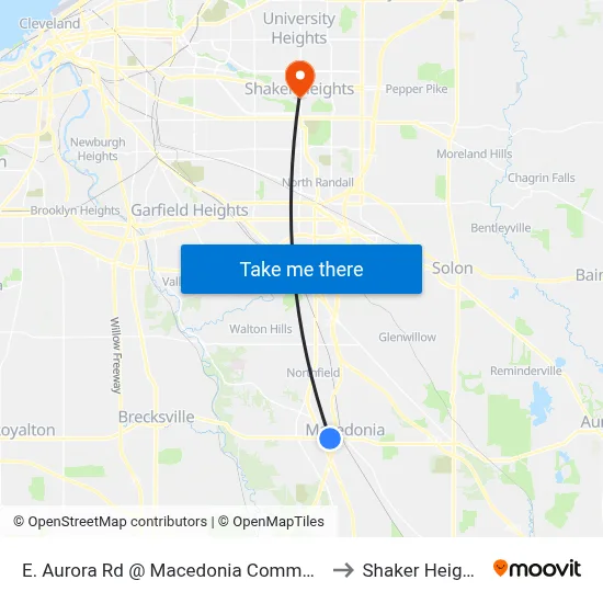 E. Aurora Rd @ Macedonia Commons to Shaker Heights map