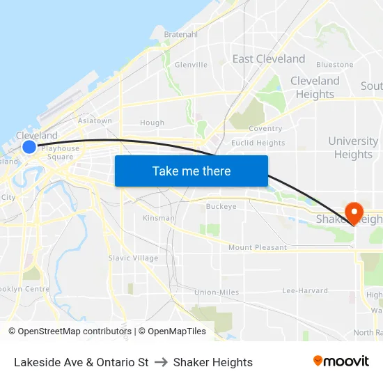 Lakeside Ave & Ontario St to Shaker Heights map
