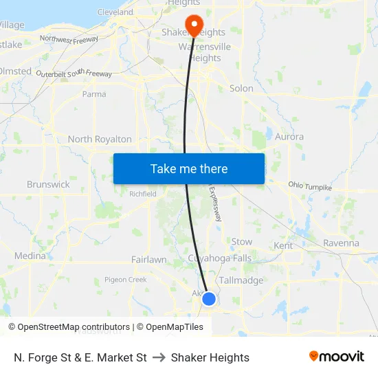 N. Forge St & E. Market St to Shaker Heights map