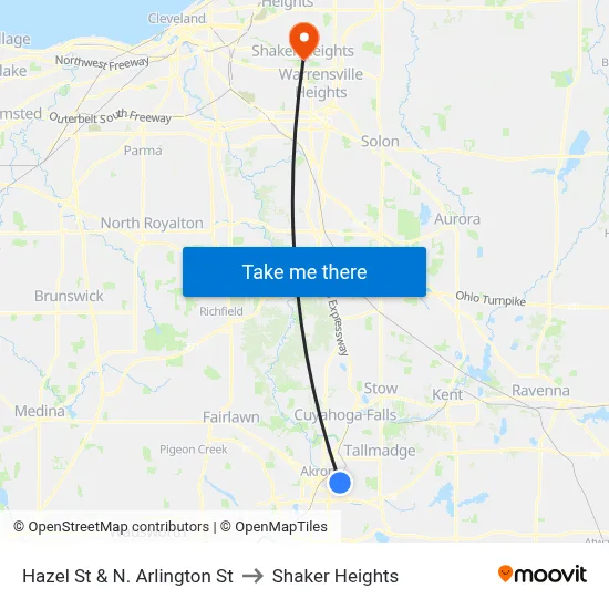 Hazel St & N. Arlington St to Shaker Heights map