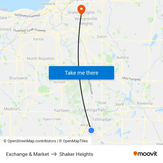 Exchange & Market to Shaker Heights map