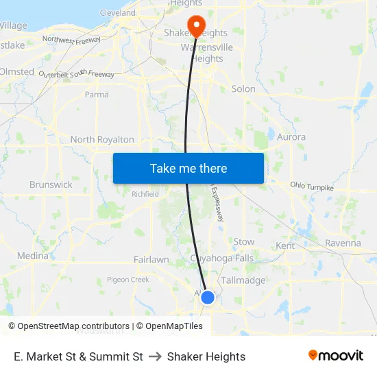 E. Market St & Summit St to Shaker Heights map