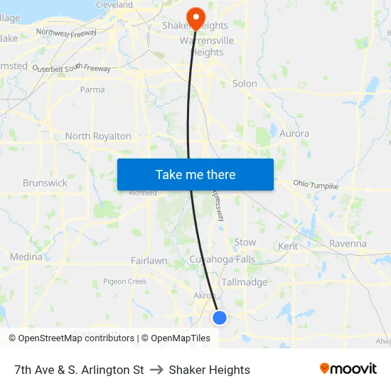 7th Ave & S. Arlington St to Shaker Heights map