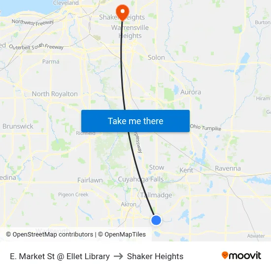 E. Market St @ Ellet Library to Shaker Heights map