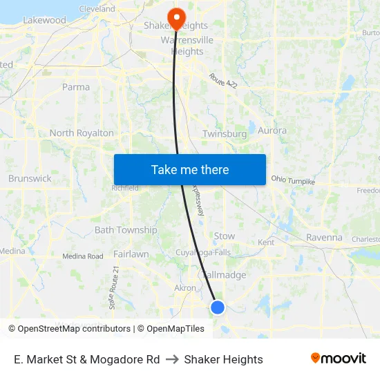 E. Market St & Mogadore Rd to Shaker Heights map