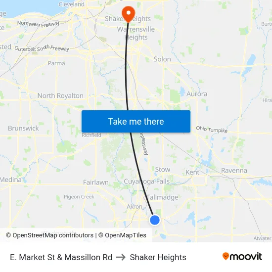 E. Market St & Massillon Rd to Shaker Heights map