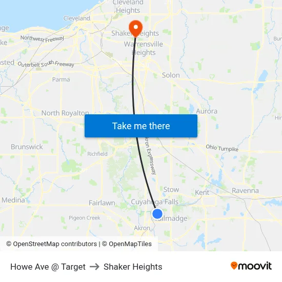 Howe Ave @ Target to Shaker Heights map