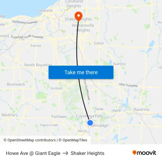 Howe Ave @ Giant Eagle to Shaker Heights map