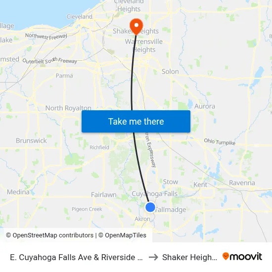 E. Cuyahoga Falls Ave & Riverside Dr to Shaker Heights map