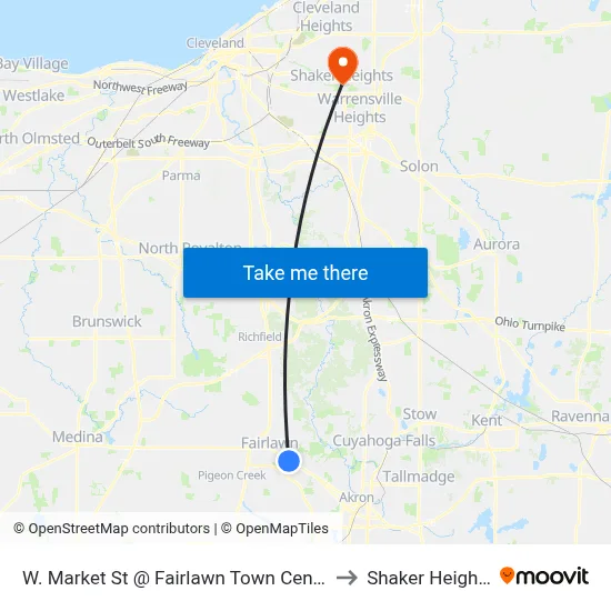 W. Market St @ Fairlawn Town Center to Shaker Heights map