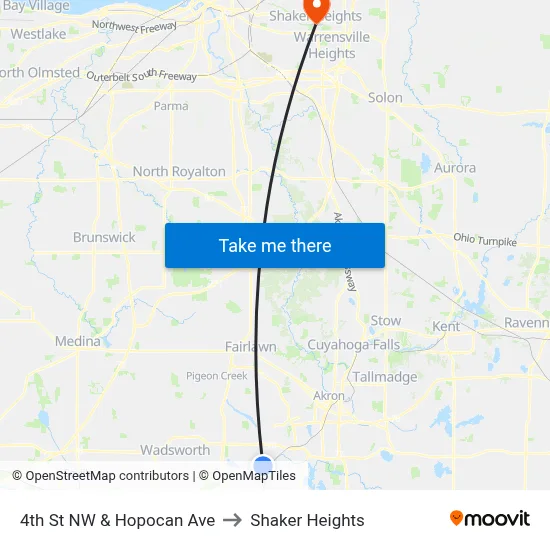 4th St NW & Hopocan Ave to Shaker Heights map