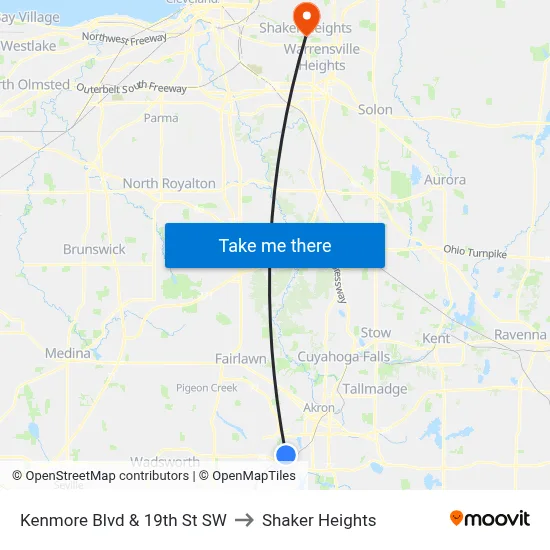 Kenmore Blvd  & 19th St SW to Shaker Heights map