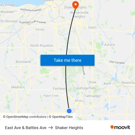 East Ave & Battles Ave to Shaker Heights map
