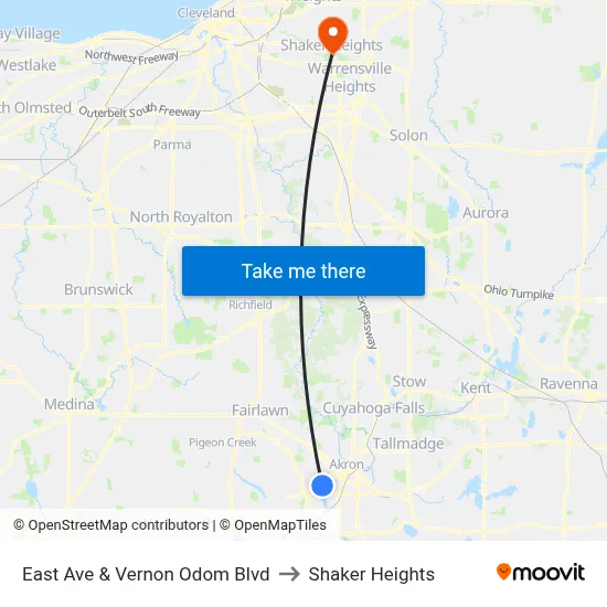 East Ave & Vernon Odom Blvd to Shaker Heights map