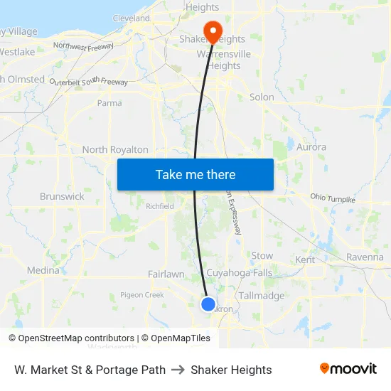 W. Market St & Portage Path to Shaker Heights map