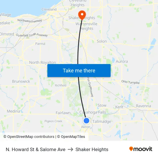 N. Howard St & Salome Ave to Shaker Heights map