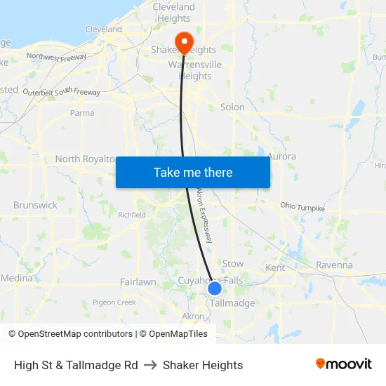 High St & Tallmadge Rd to Shaker Heights map