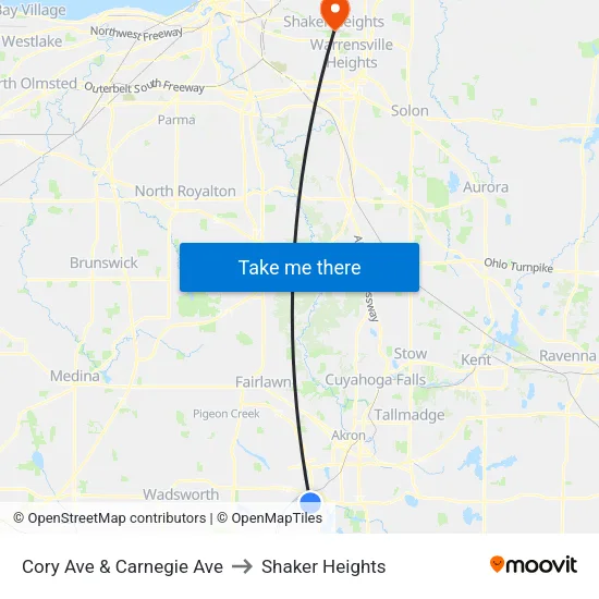 Cory Ave & Carnegie Ave to Shaker Heights map