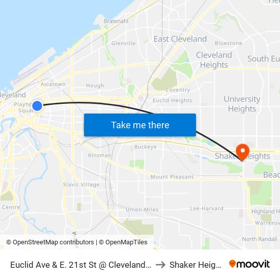Euclid Ave  & E. 21st St @ Cleveland Sta to Shaker Heights map