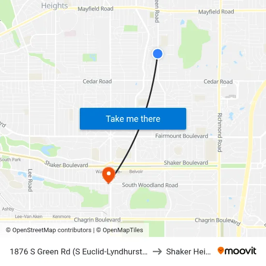 1876 S Green Rd (S Euclid-Lyndhurst Library) to Shaker Heights map