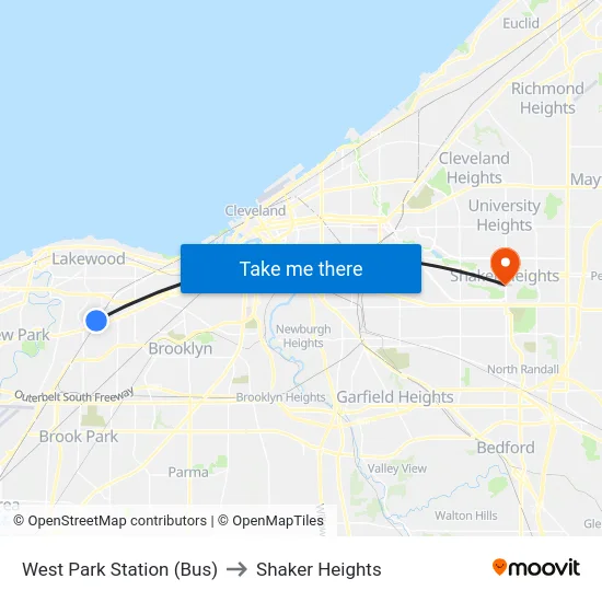 West Park Station (Bus) to Shaker Heights map