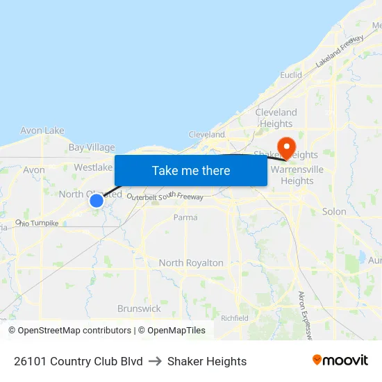 26101 Country Club Blvd to Shaker Heights map