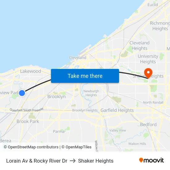 Lorain Av & Rocky River Dr to Shaker Heights map