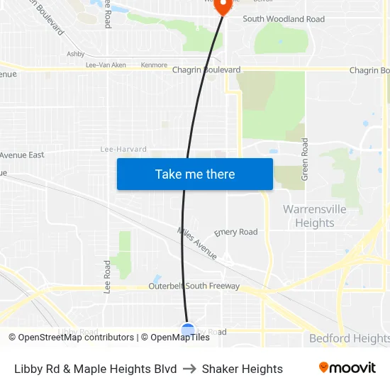 Libby Rd & Maple Heights Blvd to Shaker Heights map