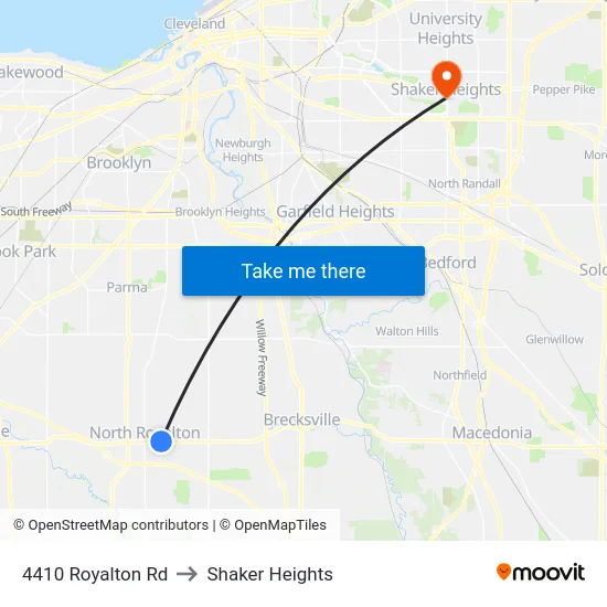 4410 Royalton Rd to Shaker Heights map