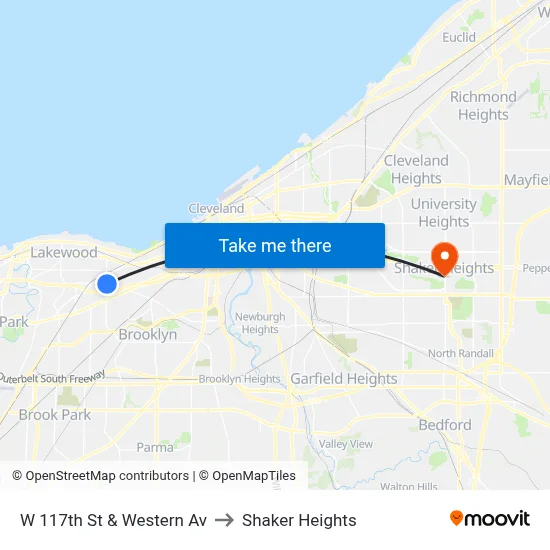 W 117th St & Western Av to Shaker Heights map