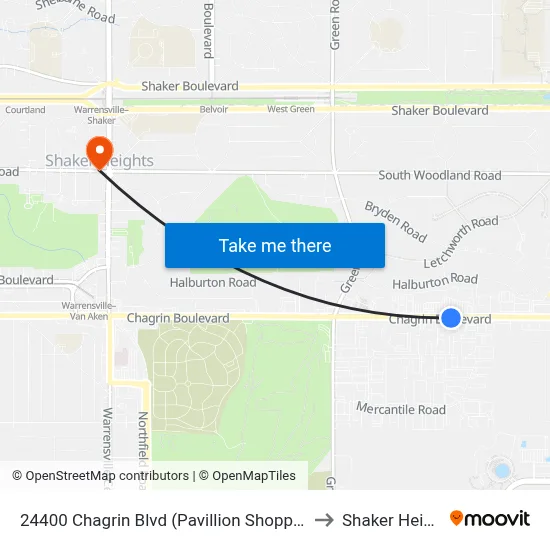 24400 Chagrin Blvd (Pavillion Shopping Ctr) to Shaker Heights map
