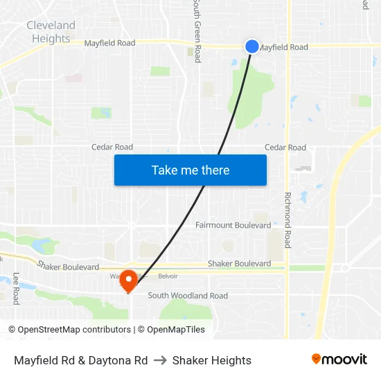 Mayfield Rd & Daytona Rd to Shaker Heights map