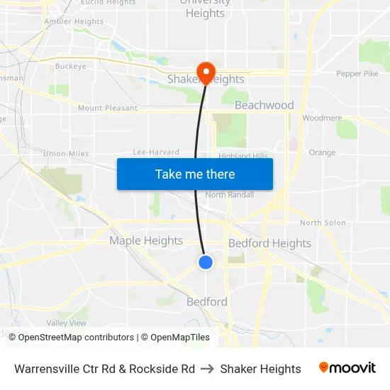 Warrensville Ctr Rd & Rockside Rd to Shaker Heights map