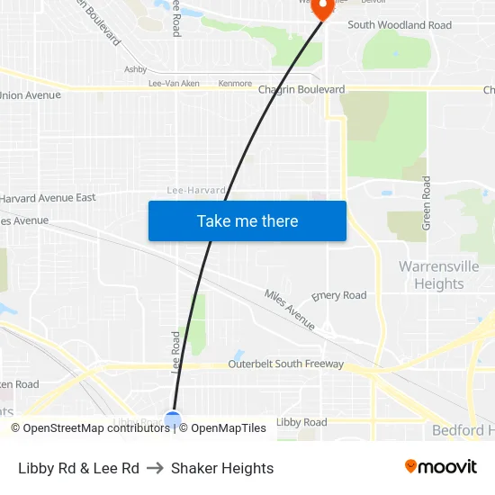 Libby Rd & Lee Rd to Shaker Heights map
