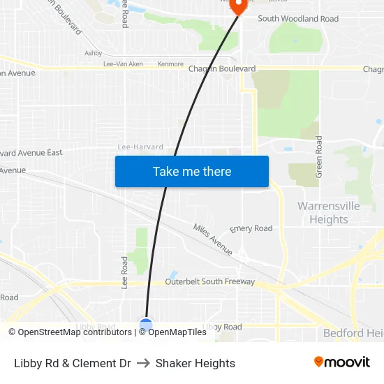 Libby Rd & Clement Dr to Shaker Heights map